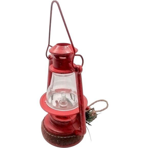 Vintage Red Metal Lantern Ornament With Pinecone & Berry Decoration Large 6" - Picture 9 of 9